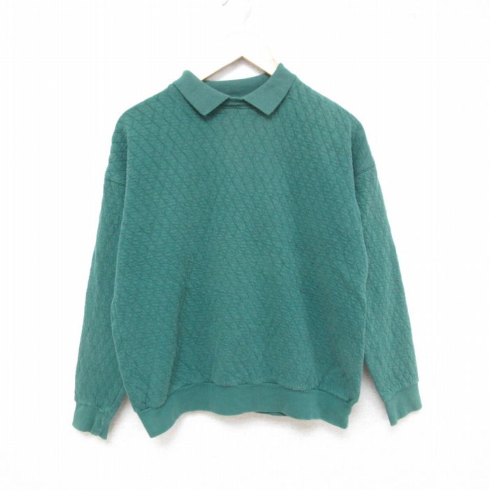 L★古着 オービス ORVIS 長袖 トップス メンズ 90年代 90s 無地 コットン 襟付き 緑 グリーン 25apr14 中古 スエット トレーナー