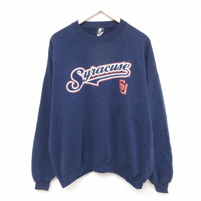 【50%OFF】XL★古着 スターター STARTER 長袖 スウェット メンズ 00年代 00s シラキュース 大きいサイズ クルーネック 紺 ネイビー 【spe】 25apr14 中古 スエット トレーナー トップス