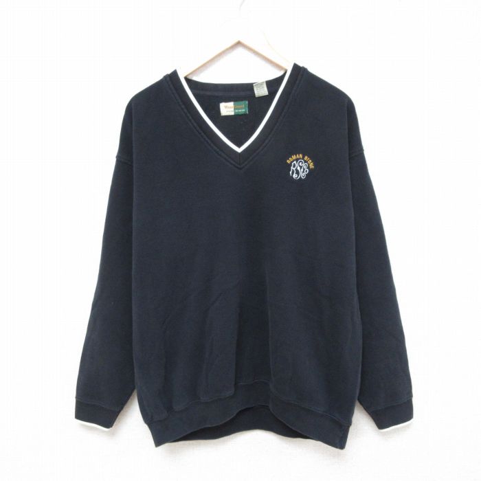 【50%OFF】XL★古着 Wear Guard 長袖 スウェット メンズ 00年代 00s ROMAN STONE コットン Vネック 黒 ブラック 25apr14 中古 スエット トレーナー トップス