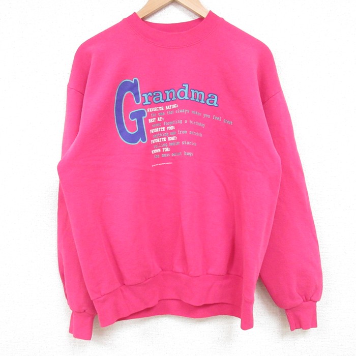 M★古着 ジャージーズ 長袖 スウェット メンズ 90年代 90s Grandma クルーネック USA製 濃ピンク 25apr15 中古 スエット トレーナー トップス