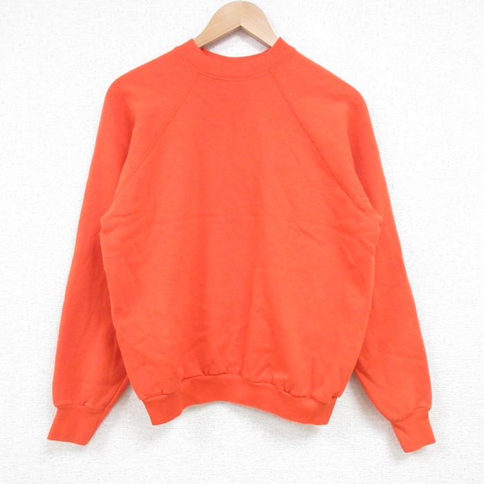 M★古着 TULTEX 長袖 スウェット メンズ 80年代 80s 無地 ラグラン クルーネック USA製 オレンジ 25apr15 中古 スエット トレーナー トップス