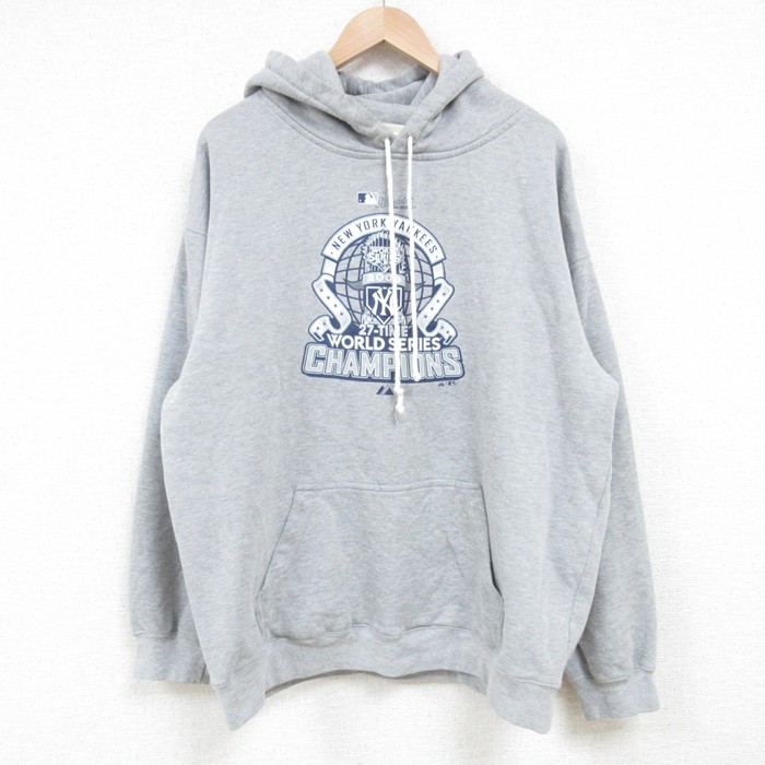 XL★古着 長袖 スウェット パーカー メンズ 00年代 00s MLB ニューヨークヤンキース グレー 霜降り メジャーリーグ ベースボール 野球 25apr15 中古 スエット トレーナー トップス