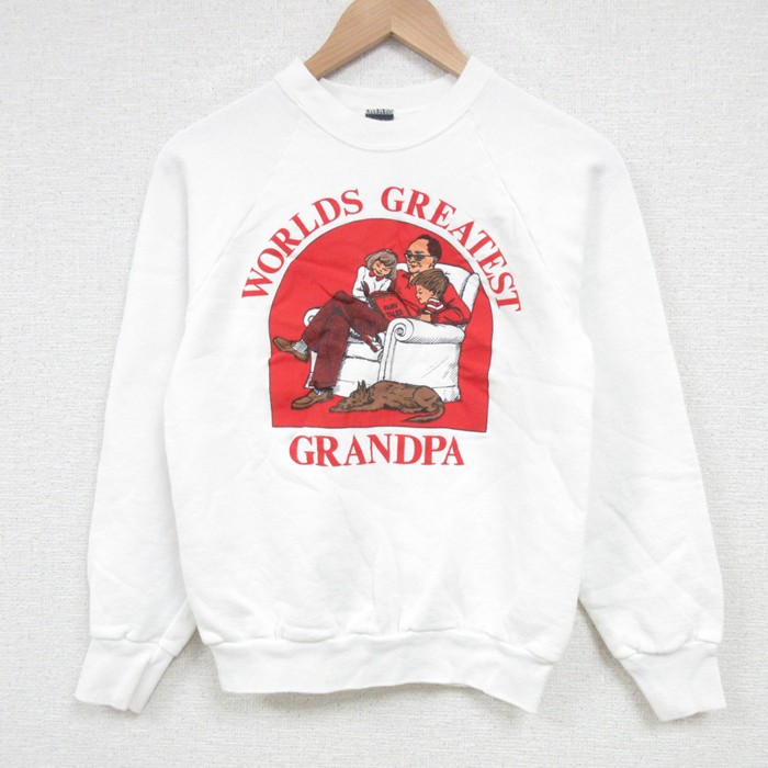 XS★古着 スクリーンスターズ 長袖 スウェット メンズ 90年代 90s GRANDPA ラグラン クルーネック USA製 白 ホワイト 25apr15 中古 スエット トレーナー トップス