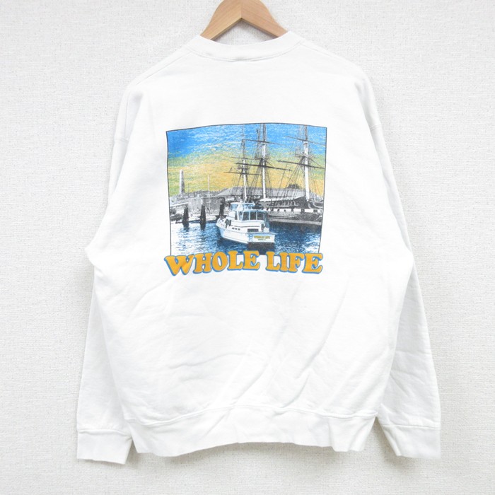 L★古着 フルーツオブザルーム 長袖 スウェット メンズ 90年代 90s 船 クルーネック USA製 白 ホワイト 25apr15 中古 スエット トレーナー トップス