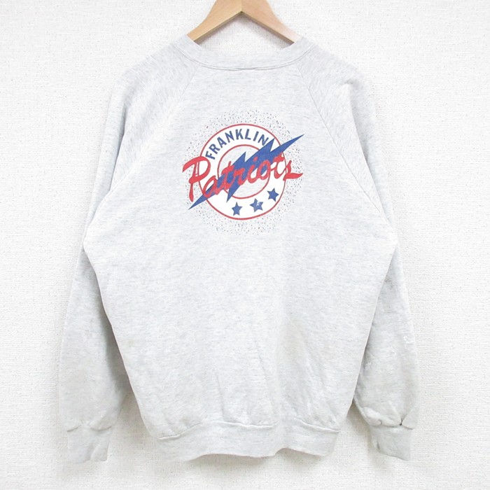 L★古着 ジャージーズ 長袖 スウェット メンズ 90年代 90s Patriots ラグラン クルーネック USA製 薄グレー 霜降り 25apr15 中古 スエット トレーナー トップス