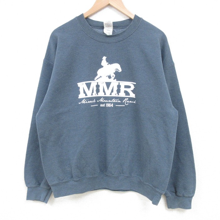 【50%OFF】L★古着 長袖 スウェット メンズ 00年代 00s MMR クルーネック 濃グレー 霜降り 25apr15 中古 スエット トレーナー トップス