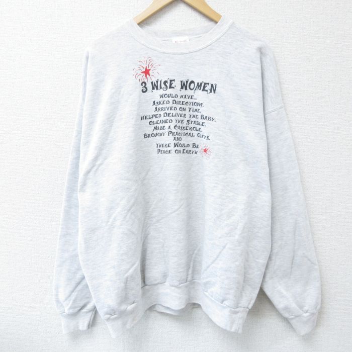 XL★古着 ヘインズ Hanes 長袖 スウェット メンズ 00年代 00s メッセージ 大きいサイズ クルーネック 薄グレー 霜降り 25apr15 中古 スエット トレーナー トップス