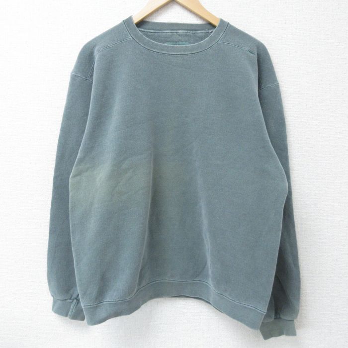 L★古着 長袖 スウェット メンズ 00年代 00s 無地 クルーネック 緑 グリーン 25apr15 中古 スエット トレーナー トップス