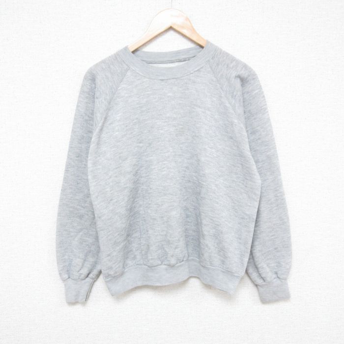 【20%OFF】M★古着 長袖 スウェット メンズ 80年代 80s 無地 ラグラン クルーネック グレー 霜降り 25apr15 中古 スエット トレーナー トップス