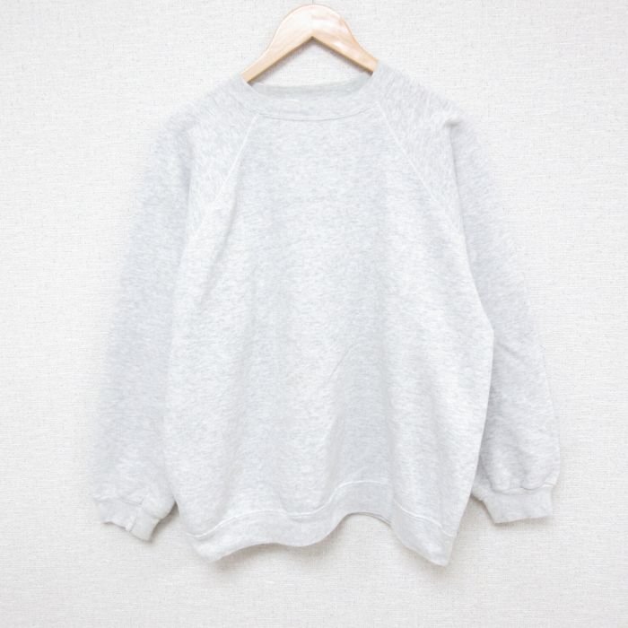 L★古着 ヘインズ Hanes 長袖 スウェット メンズ 90年代 90s 無地 ラグラン クルーネック USA製 薄グレー 霜降り 25apr15 中古 スエット トレーナー トップス