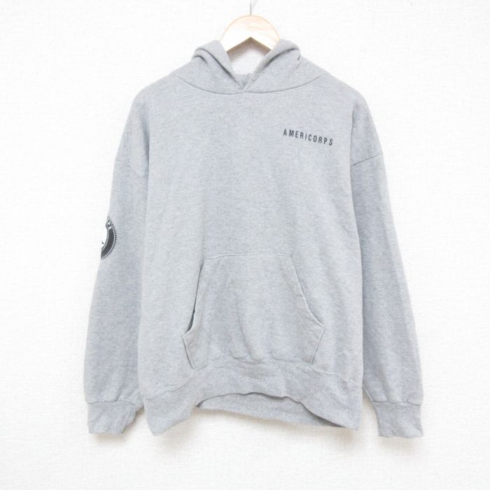 L★古着 長袖 スウェット パーカー メンズ 90年代 90s AMERICORPS USA製 グレー 霜降り 25apr15 中古 スエット トレーナー トップス