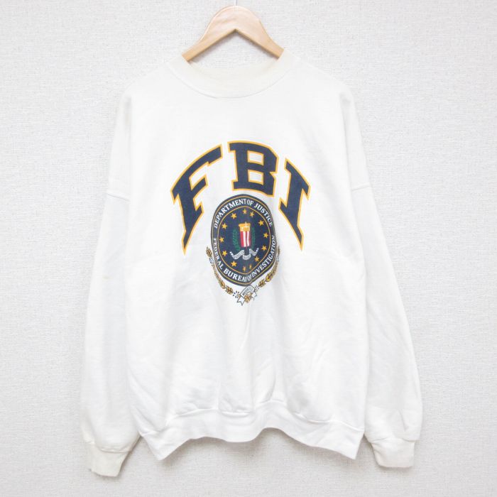 XL★古着 長袖 スウェット メンズ 00年代 00s FBI 大きいサイズ クルーネック 白 ホワイト 【spe】 25apr15 中古 スエット トレーナー トップス