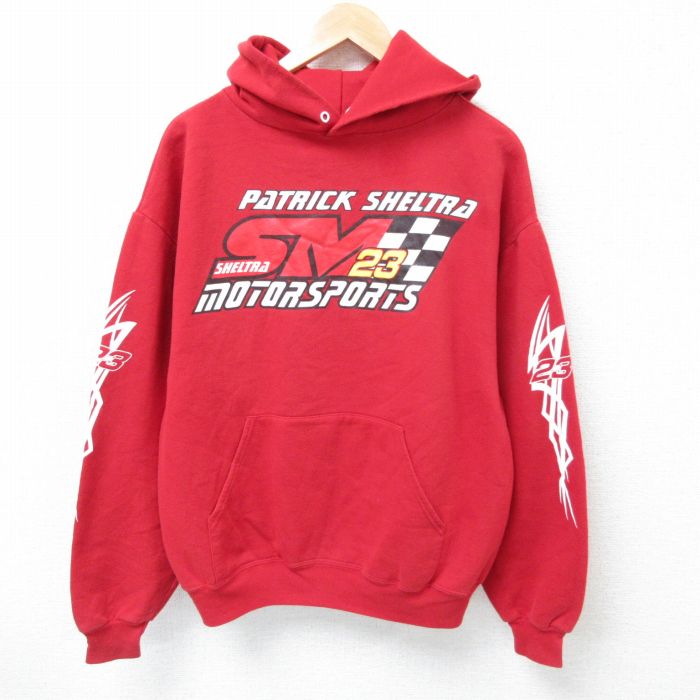 【50%OFF】L★古着 ジャージーズ 長袖 スウェット パーカー メンズ 00年代 00s モータースポーツ 赤 レッド 25apr16 中古 スエット トレーナー トップス