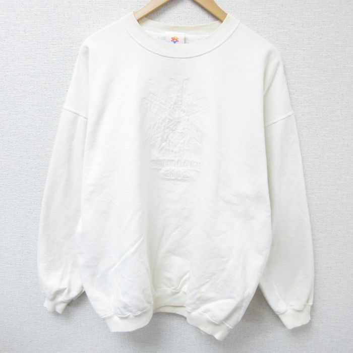 XL★古着 長袖 スウェット メンズ 00年代 00s ソルトレイク オリンピック 刺繍 大きいサイズ クルーネック 白 ホワイト 25apr16 中古 スエット トレーナー トップス