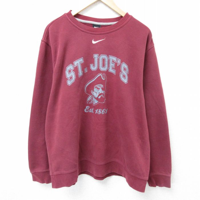 XL★古着 ナイキ NIKE 長袖 スウェット メンズ ST JOES 大きいサイズ クルーネック エンジ 25apr16 中古 スエット トレーナー トップス