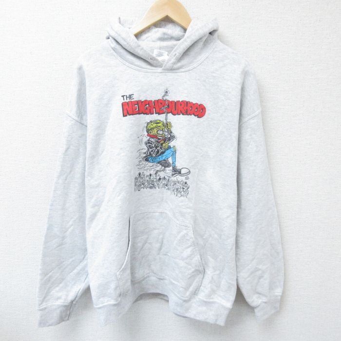 【20%OFF】XL★古着 長袖 ロック バンド スウェット パーカー メンズ ザネイバーフッド 薄グレー 霜降り 【spe】 25apr16 中古 スエット トレーナー トップス