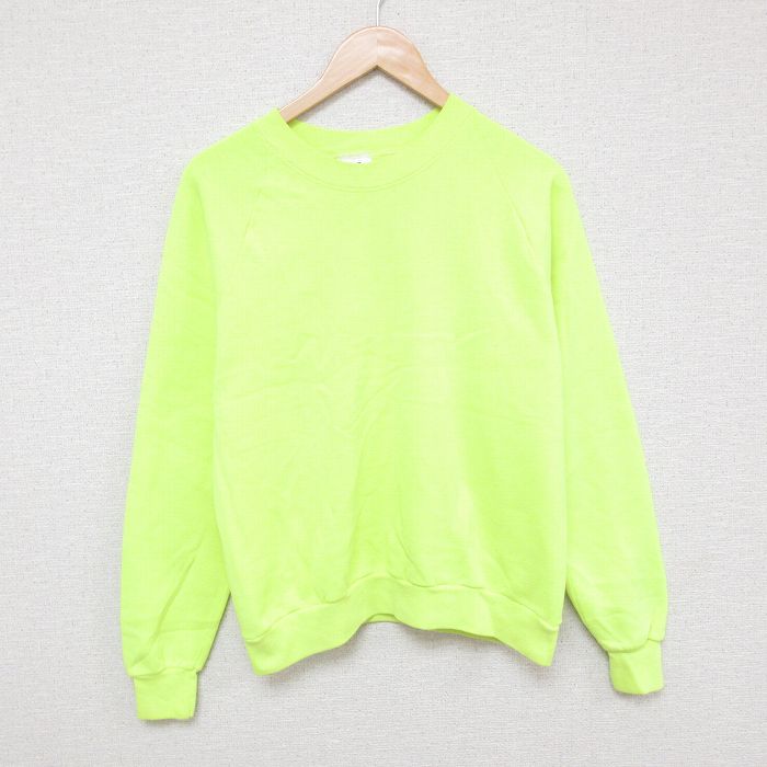 S★古着 長袖 スウェット メンズ 80年代 80s 無地 ラグラン クルーネック 黄 イエロー 25apr16 中古 スエット トレーナー トップス
