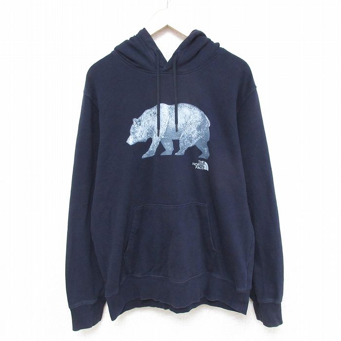 L★古着 ノースフェイス THE NORTH FACE 長袖 スウェット パーカー メンズ クマ 紺 ネイビー 25apr16 中古 スエット トレーナー トップス