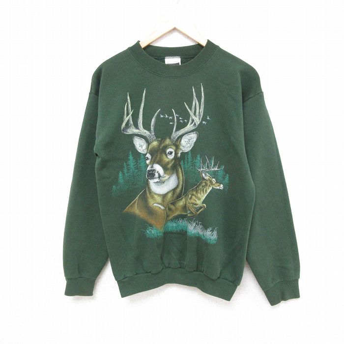 【50%OFF】M★古着 TULTEX 長袖 スウェット メンズ 90年代 90s シカ クルーネック USA製 緑 グリーン 25apr16 中古 スエット トレーナー トップス