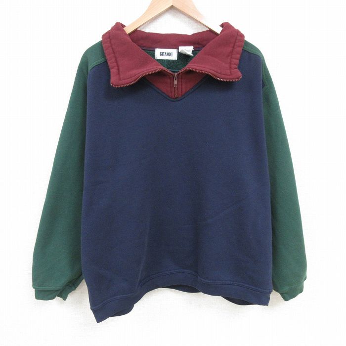 【50%OFF】ギタノ 90s ハーフジップスウェット ラグラン ネイビー XL | 古着