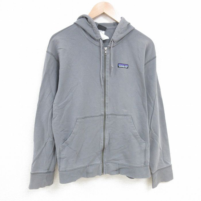 XL★古着 パタゴニア patagonia 長袖 フルジップ スウェット パーカー メンズ ワンポイントロゴ グレー 25apr16 中古 スエット トレーナー トップス