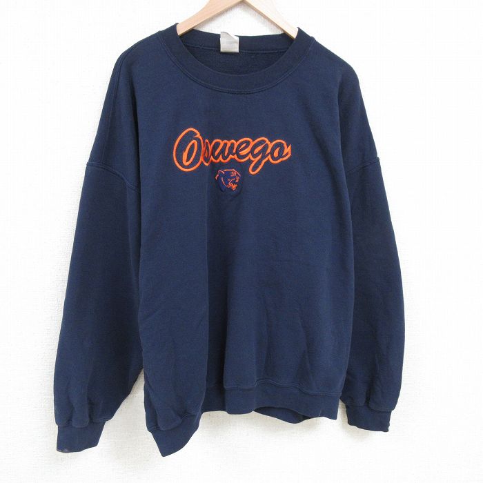 【50%OFF】XL★古着 長袖 スウェット メンズ 00年代 00s オスウェゴ 刺繍 大きいサイズ クルーネック 紺 ネイビー 25apr16 中古 スエット トレーナー トップス