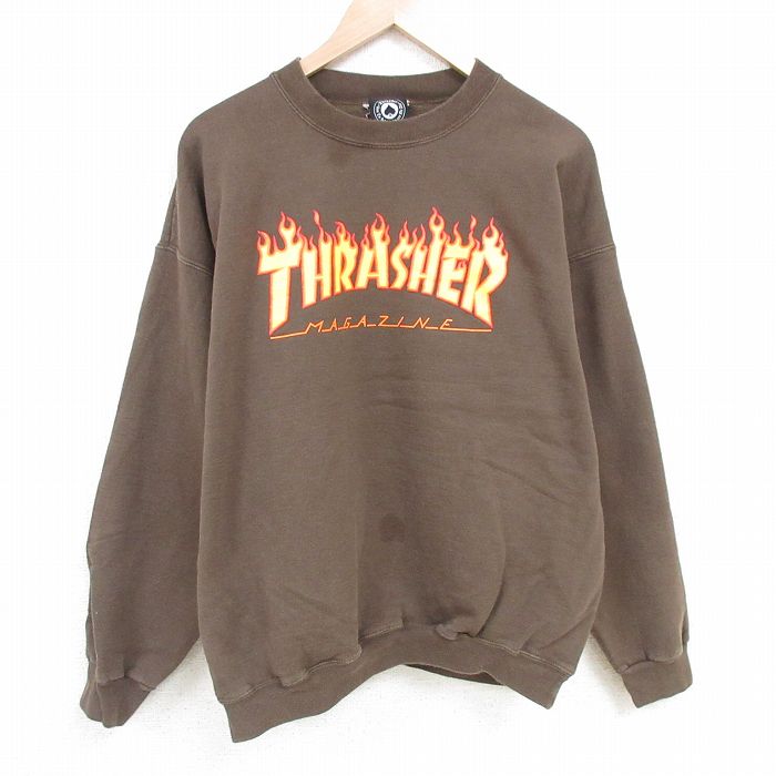 XL★古着 スラッシャー THRASHER 長袖 スウェット メンズ 00年代 00s ビッグロゴ 大きいサイズ クルーネック 茶 ブラウン 25apr16 中古 スエット トレーナー トップス