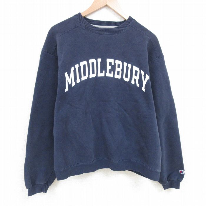 XL★古着 チャンピオン Champion 長袖 スウェット メンズ 00年代 00s ミドルバリー クルーネック 紺 ネイビー 25apr16 中古 スエット トレーナー トップス