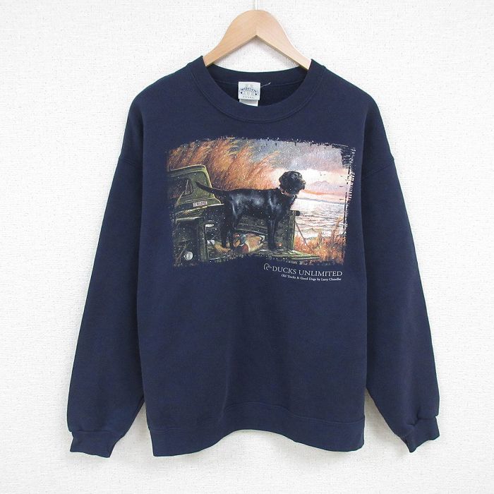 L★古着 長袖 スウェット メンズ 00年代 00s 犬 DUCKS UNLIMITED クルーネック 黒 ブラック 25apr17 中古 スエット トレーナー トップス
