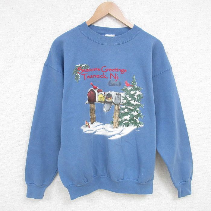 L★古着 ヘインズ Hanes 長袖 スウェット メンズ 90年代 90s ポスト 雪 クルーネック USA製 薄紺 ネイビー 25apr17 中古 スエット トレーナー トップス