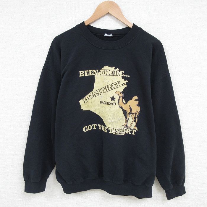 【20%OFF】XL★古着 長袖 スウェット メンズ 00年代 00s ラクダ クルーネック 黒 ブラック 25apr17 中古 スエット トレーナー トップス
