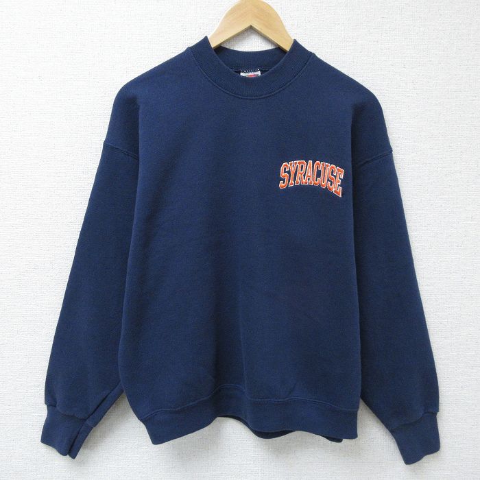 L★古着 フルーツオブザルーム 長袖 スウェット メンズ 00年代 00s SYRACUSE クルーネック 紺 ネイビー 25apr17 中古 スエット トレーナー トップス
