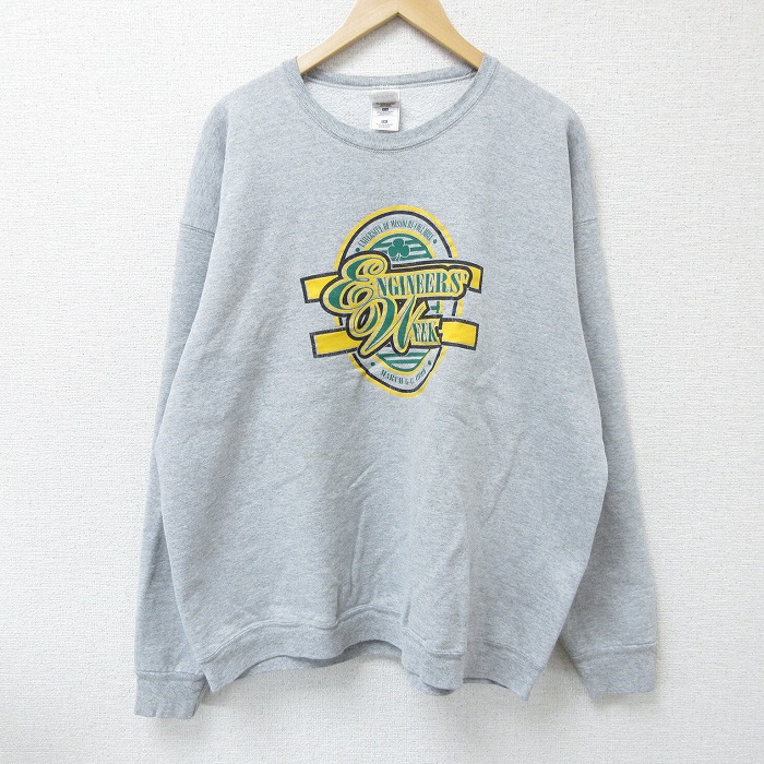 XL★古着 長袖 スウェット メンズ 90年代 90s ENGINEERS WEEK クルーネック USA製 グレー 霜降り 25apr17 中古 スエット トレーナー トップス