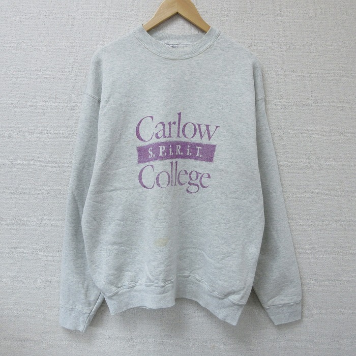 【50%OFF】XL★古着 長袖 スウェット メンズ 90年代 90s カーロー 大学 クルーネック USA製 薄グレー 霜降り 25apr17 中古 スエット トレーナー トップス