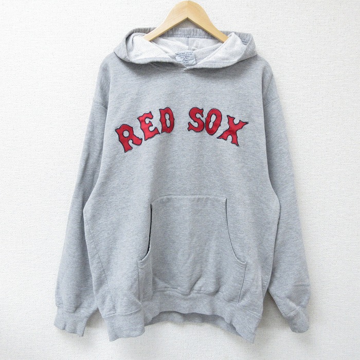 XL★古着 マジェスティック 長袖 スウェット パーカー メンズ 00年代 00s MLB ボストンレッドソックス グレー 霜降り メジャーリーグ ベースボール 野球 25apr17 中古 スエット トレーナー トップス