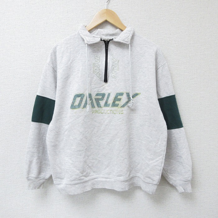 【50%OFF】オークリー 00s 長袖ハーフジップスウェット ビッグロゴ グレー L | 古着