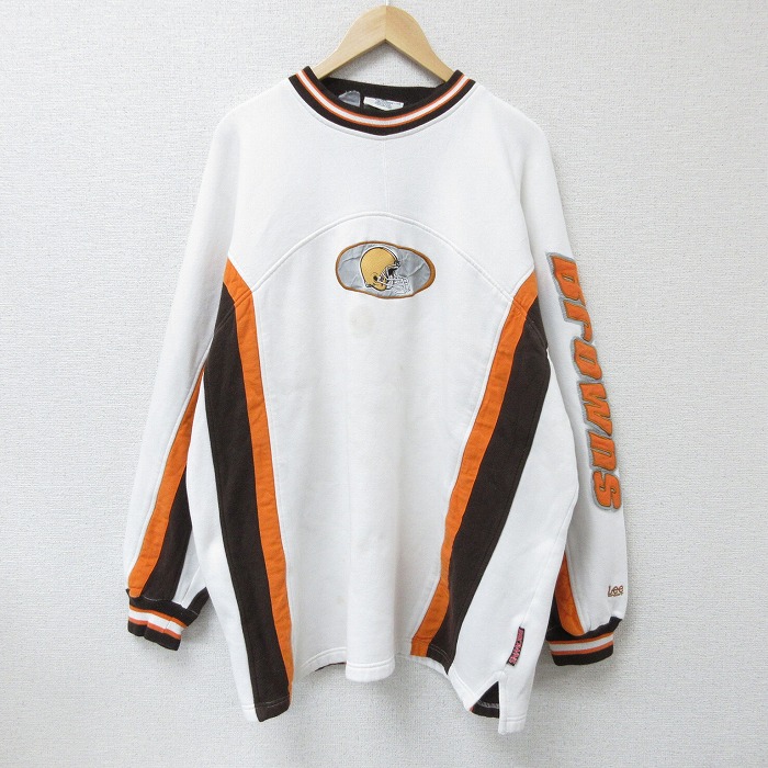 XL★古着 リー Lee 長袖 スウェット メンズ 00年代 00s NFL クリーブランドブラウンズ ワッペン 大きいサイズ クルーネック 白他 ホワイト アメフト スーパーボウル 25apr17 中古 スエット トレーナー トップス