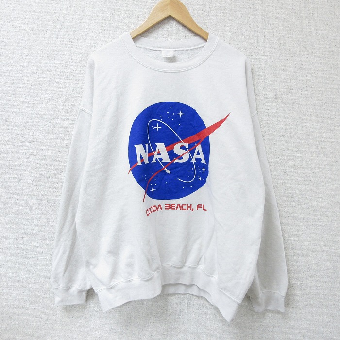 XL★古着 長袖 スウェット メンズ NASA 大きいサイズ クルーネック 白 ホワイト 25apr17 中古 スエット トレーナー トップス