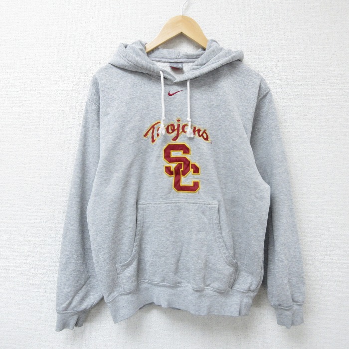 L★古着 ナイキ NIKE 長袖 スウェット パーカー メンズ 00年代 00s USC Trojans グレー 霜降り 25apr17 中古 スエット トレーナー トップス
