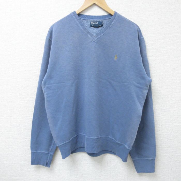 XL★古着 ラルフローレン Ralph Lauren 長袖 ブランド スウェット メンズ 90年代 90s ワンポイントロゴ Vネック 薄紺 ネイビー 25apr18 中古 スエット トレーナー トップス