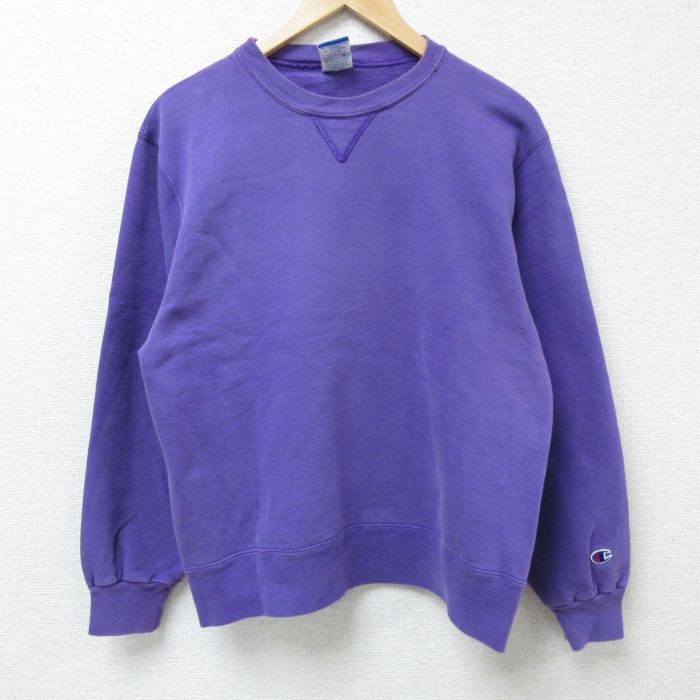 M★古着 チャンピオン Champion 長袖 スウェット メンズ 90年代 90s 無地 クルーネック 紫 パープル 25apr18 中古 スエット トレーナー トップス