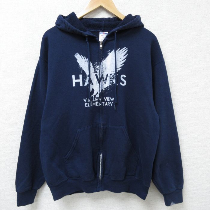 L★古着 ジャージーズ 長袖 フルジップ スウェット パーカー メンズ 00年代 00s フォークス 紺 ネイビー 25apr18 中古 スエット トレーナー トップス