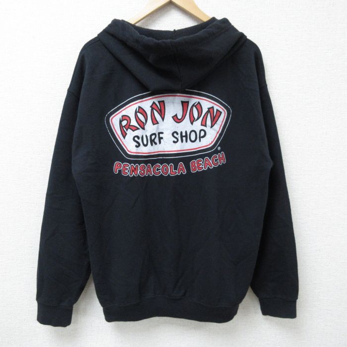 L★古着 ロンジョン 長袖 フルジップ スウェット パーカー メンズ ビッグロゴ 黒 ブラック 25apr18 中古 スエット トレーナー トップス