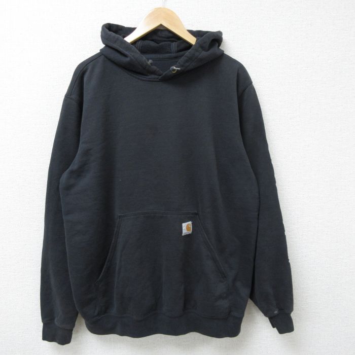 XL★古着 カーハート Carhartt 長袖 スウェット パーカー メンズ 無地 黒 ブラック 25apr18 中古 スエット トレーナー トップス