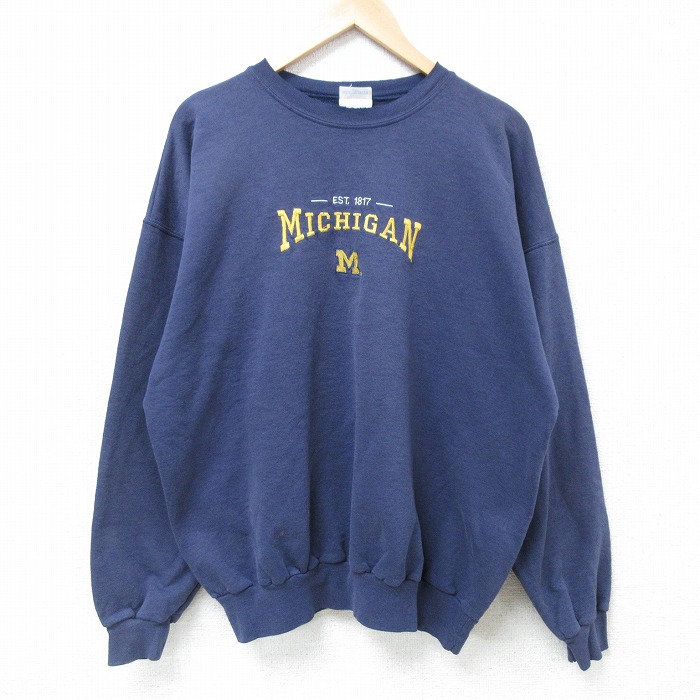 【50%OFF】XL★古着 ヘインズ Hanes 長袖 スウェット メンズ 00年代 00s ミシガン 刺繍 大きいサイズ クルーネック 紺 ネイビー 25apr21 中古 スエット トレーナー トップス