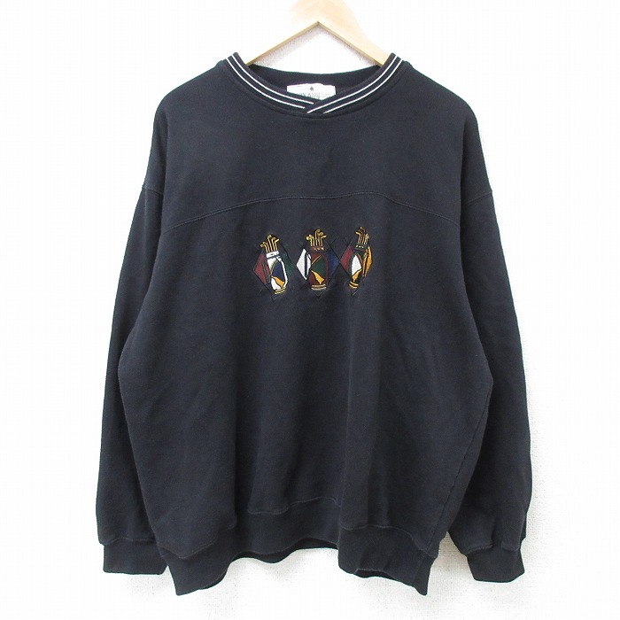 【50%OFF】XL★古着 長袖 スウェット メンズ 00年代 00s ゴルフ 刺繍 大きいサイズ クルーネック 黒 ブラック 25apr21 中古 スエット トレーナー トップス