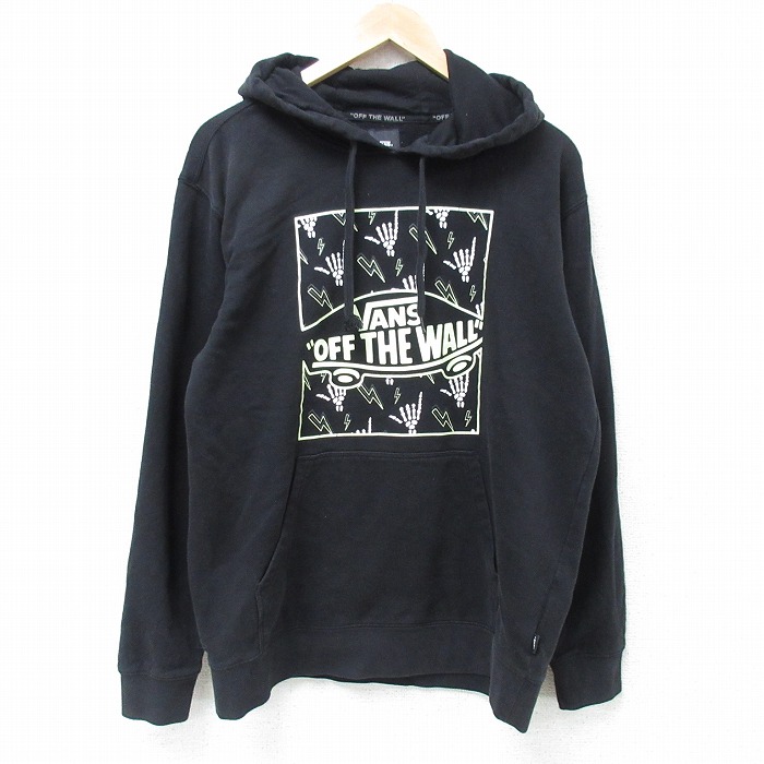 L★古着 バンズ VANS 長袖 スウェット パーカー メンズ ビッグロゴ 黒 ブラック 25apr21 中古 スエット トレーナー トップス