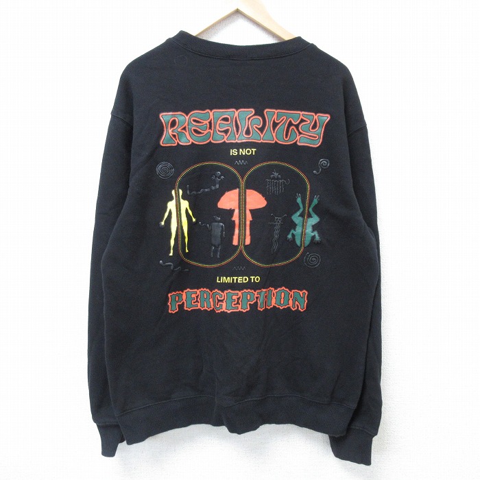 XL★古着 長袖 スウェット メンズ REALTY PERCEPTION クルーネック 黒 ブラック 25apr21 中古 スエット トレーナー トップス