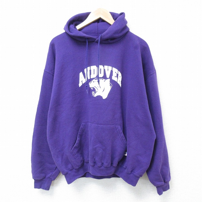 XL★古着 ラッセル 長袖 スウェット パーカー メンズ 00年代 00s ANDOVER 大きいサイズ 紫 パープル 25apr21 中古 スエット トレーナー トップス