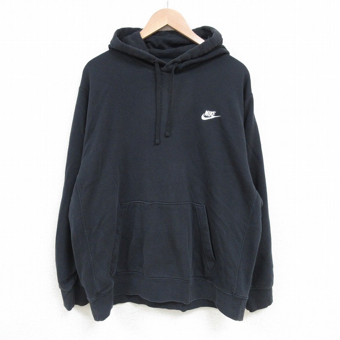 XL★古着 ナイキ 長袖 スウェット パーカー メンズ ワンポイントロゴ 大きいサイズ 黒 ブラック 25apr21 中古 スエット トレーナー トップス